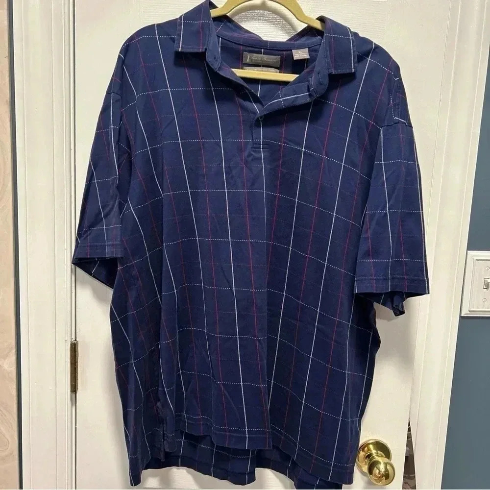 Daniel Cremieux Polo Shirt Golf Mens XL Blue Check Short Sleeve Cotton Slv